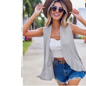 Zeagoo Women's Grey Sleeveless Waterfall Cardigan Vest Top Size M